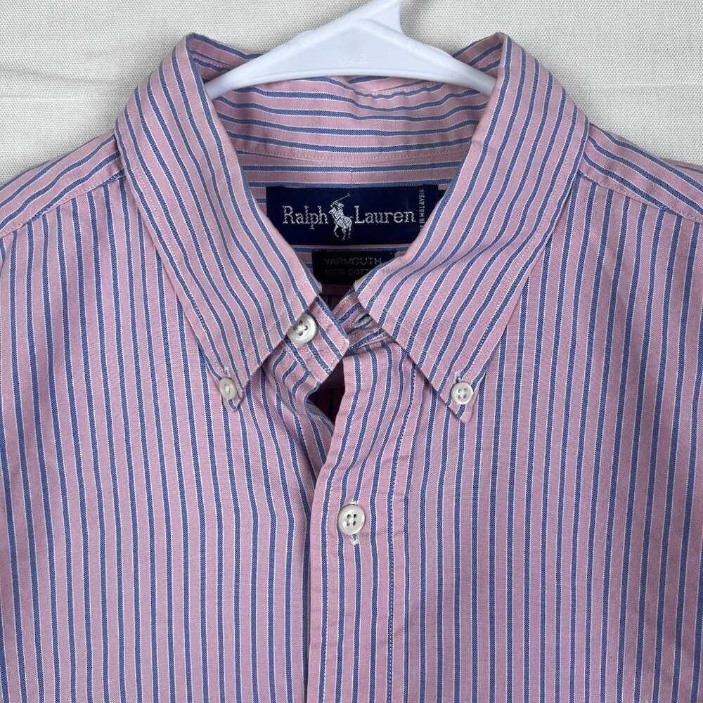 POLO RALPH LAUREN - Yarmouth Blue‎ & Pink Striped Oxford Dress Shirt 16-32